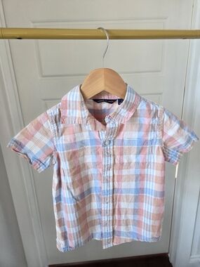Janie and Jack Pastel Plaid Short-Sleeve Button-Down Shirt - Pink, Blue & Cream